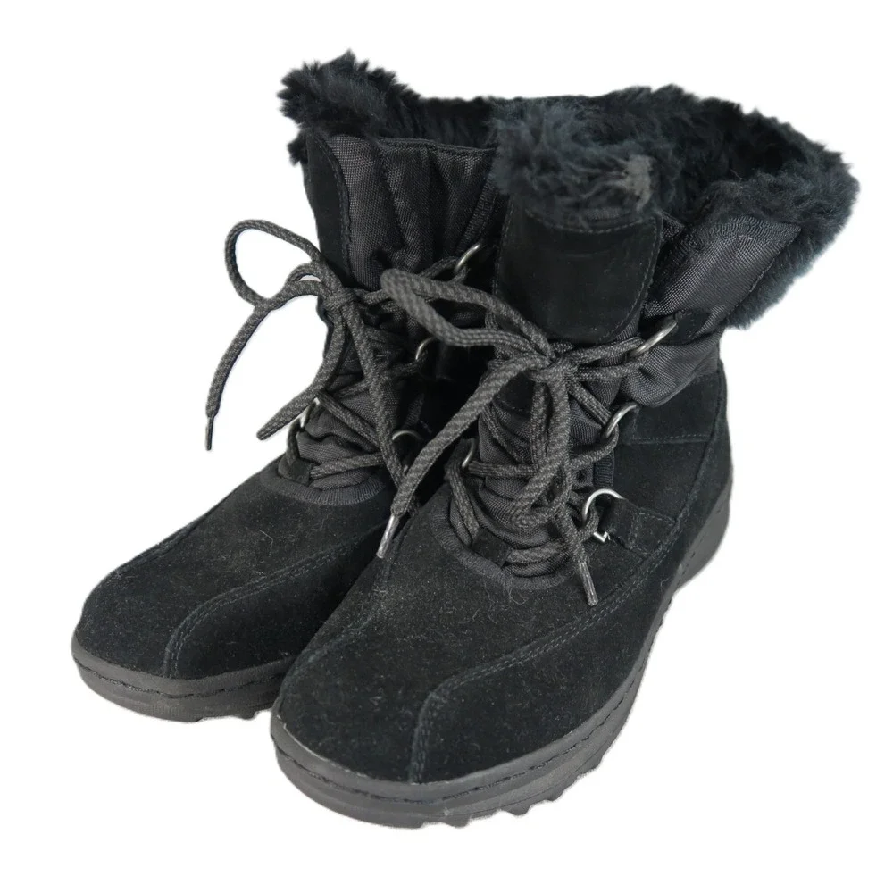 BareTraps Aero‎ Winter Snow Boots 8M Black Suede Faux Fur Lace Up Cold Weather